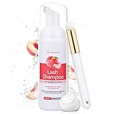 Lunamoon Wimpern Shampoo Lash Shampoo Wimpernschaum Cleanser Wimpernshampoo für Wimpernverlängerung Sanfte Wimpernreiniger Schaumwäsche zum Entfernen von Öl & Make-up 60ml (Peach)