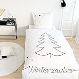 TRAUMHELDEN Bettwäsche 135x200 Biber, Soft, weich & kuschelig, Weihnachten, Sterne, Tannenbaum & Winterzauber, 1 Kissenbezug 80x80 + 1 Bettbezug 135x200 Winterbettwäsche Flanell - Wintermotiv