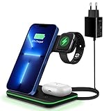 Kabelloses Laden,15W Fast Wireless Charger,Qi Induktive Ladestation Schnelles 3 in 1 Kabelloses Ladegerät für iPhone 14/14 Plus/14 Pro/13/12/11/Pro/X/SE,Apple Watch 8/7/6/5/4/3/SE/Ultra und Airpods