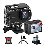 Action Cam 4K/30fps WiFi Actionkameras 40M Unterwasserkamera, 20MP EIS Wasserdichte Kamera Helmkamera mit 170°Ultra HD Action Camera mit Externem Mikrofon Zubehör Set, Fernbedienung / 2x1350mAh Akkus