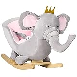 HOMCOM Schaukelpferd, Elefant Schaukeltier, Kinder Schaukelspielzeug mit Musikfunktion, für Kinder ab 18 Monaten, Pappelholz, Grau+Rosa, 60 x 33 x 45 cm