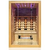 Dewello® Infrarotkabine Infrarotsauna Milton 135x105 für 1-2 Personen aus Hemlock Holz mit Vollspektrumstrahler, LED-Farblicht Sternenhimmel und Steinwand, Bluetooth, FM,MP3,USB