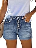 GRAPENT Damen Jeans-Shorts mit hoher Taille, gerissener Stretch, für den Sommer - Blau - Mittel