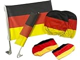 Deutschland Auto EM Fanpaket - 6-teilig, 2x Autofahne, 2x Spiegelflagge, 2x Kopfstützenfahne, Fanartikel Fahne Flagge Set