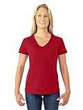 Fruit of the Loom Womens HD Cotton Short Sleeve V-Neck T-Shirt, 2XL, True Red