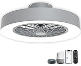 JHHF Deckenventilator mit Beleuchtung, dimmbare Lüfterbeleuchtung mit Fernbedienung, geschlossener , halbbündige Montage, 2,4-GHz-WLAN, Bluetooth und App-gesteuert,Grau