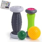 Igelball Fußmassage, EliaValth Fußmassageroller, Fussmassagegerät für Plantarfaszitis Erleichterung, Reflexologie Werkzeug - 2 Massageroller & 2 Massageball (Grün, Groß)