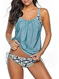 PONCEAU Damen Tankini Bauchweg Zweiteilig Badeanzug Zweiteiliger Tankini Set mit Slip Push Up Bademode Badeanzug 38-46