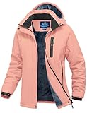 YSENTO Damen Winterjacke Wasserdicht Skijacke Softshelljacke Warm Gefüttert Winddicht Outdoor Snowboardjacke(Rosa,M)