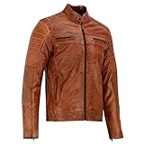 Leatherick Herren-Bikerjacke aus echtem Leder im Distressed-Look, Hellbraun, Distress Brown (DE/NL/SE/PL, Alphanumerisch, XL, Regular, Regular)