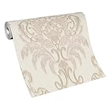 Ornament Tapete silber beige | Barock Vliestapete elegant ideal für Schlafzimmer und Wohnzimmer | Edle Vlies Wandtapete mit Struktur Ornamenten