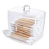 otuiaim Transparenter Acryl Wattestäbchenhalter mit Deckel, Q-Tip-Spender für Badezimmerwaschtisch, Make-up-Organizer-Box für Wattestäbchen und Kosmetik, Aufbewahrungsbox Behälter