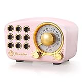 Retro-Radio-Bluetooth-Lautsprecher, Vintage-Radio Greadio FM-Radio mit altmodischen klassischen Stil, starke Bass-Boost, laute Lautstärke, Bluetooth 5.0-Verbindung, TF-Karten-Slot und MP3-Player Pink