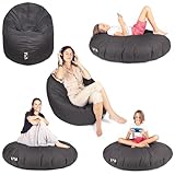 PATCH HOME Patchhome Sitzsack 2 in 1 Sitzkissen Bodenkissen für Erwachsene & Kinder - Gaming mit Füllung Kissen Sessel BeanBag (Ø 100cm, Anthrazit)