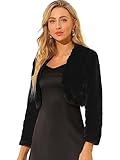 Allegra K Damen Bolero Langarm Braut Winterjacke Kurz Geschnittene Offenem Fell Kunstpelz Hochzeits Mantel Schwarz S