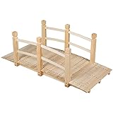 GOPLUS Holzbrücke aus Tannenholz, Gartenbrücke bis 100 kg, Teichbrücke Braun, Zierbrücke mit Geländer, 150x67x55cm (Natur)