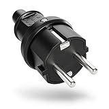 greate Schuko Stecker Aussenbereich mit Knickschutz - Schukostecker Gummi mit Zugentlastung, 2-polig, 230V, 16A & 3,7kW - IP44 Schukostecker Außenbereich schwarz - Schutzkontakt Stecker 230V