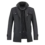 YOUTHUP Herren Wollmantel Dick Winter Kurzmantel Regular Fit Wintermantel Freizeit Herrenmantel Übergangsmantel, Grau, L