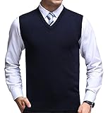 FULIER Herren Winter V-Ausschnitt Sleeveless Weste Classic Business Gentleman Strickwaren Strick Weste Pullover Strickjacken Tanktops (XL, Marine)