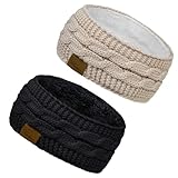 Winter Schleifen Stirnband Damen Gestrickt Warmes Stirnbänder Ohrenwärmer Kopfband Haarband Verdicken für Frauen Mädchen, Elastische Häkelarbeit Thermo Stirnband (Reines Schwarz, reines Grau)