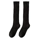 Flauschige Wintersocken für Damen, warme kniehohe Socken, lange, gemütliche Thermo-Damensocken, flauschige, dicke, weiche Socken für Damen und Mädchen, Weihnachtsgeschenke, Socken (Black, One Size)