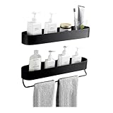 Duschregal Duschcaddy 2er-Pack, selbstklebende Dusch-Organizer mit Handtuchstange for Badezimmer und Küche, moderne Duschregale aus Aluminium mit abgerundeten Kanten, schwarz Dusche Halterung(58cm)