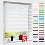 Doppelrollo klemmfix ohne Bohren, Duo Rollos für Fenster & Tür mit Bohren, Version 2024 weiß B45 x H150cm (Stoffbreite 41cm), Sonnenschutz Klemmrollo Fensterrollo Zebrarollo Seitenzugrollo