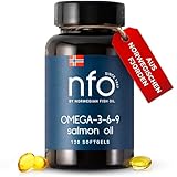 NFO OMEGA 3 6 9 SALMON OIL [120 Kapseln] Hergestellt in Norwegen Hochdosiertes Lachsöl mit hoher EPA, DHA, DPA Konzentration in Form von Triglyceriden Natural Komplex mit Fischöl aus frisch Wildfisch