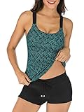 PANAX Damen Tankini Oberteil Bademode Badeanzug Strandbekleidung Swimwear Mode Beachwear Sporttop Frauen Bekleidung Alltag (Nur Tankini Oberteil) Dunkelgrün, Größe L