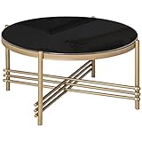 HOMCOM Couchtisch Beistelltisch Kaffeetisch Nachttisch Runde Glastisch mit Metallgestell Sofatisch für Wohnzimmer Schlafzimmer Modern bis 40 kg Belastbar Schwarz+Gold Ø85 x 41 cm