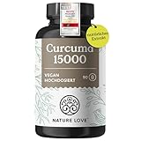 NATURE LOVE® Curcuma 15000 15000mg - 90 Kurkuma Kapseln - hochdosiert 95% Curcumin pro Kapsel - mit schwarzem Pfeffer - vegan, laborgeprüft & in Deutschland produziert