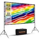 Beamer Leinwand mit Stativ, Towond 120 Zoll Tragbare Indoor Outdoor Beamer Leinwand, Faltenfrei Rückseite Front 16:9 HD Faltbare Projektion Leinwand mit Tragetasche für Haus Hinterhof Theater Nächte