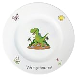 Doriantrade Speiseteller 27cm Kinderteller Teller Porzellan Dinosaurier personalisierbar mit Wunschname Name Kindergeschirr mit Namen personalisiert