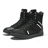 BORLENI Motorradschuhe Herren Motorradstiefel Männer lässige atmungsaktive Leder Motorrad Sneaker reissverschluß mit Schaltpolster, rutschfeste Sohle(Schwarz, 45)