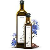 Bio Leinöl kalt gepresst 100% rein 250 ml | Leinsamenöl aus nachhaltigem Anbau reich an ungesättigte Omega-3-Fettsäuren ideal als Salat-Topping | Schöne Glasflasche mit Dosierer