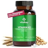 Vitabay Vitamin K2 hochdosiert 200 µg (mcg) - VEGAN 120 Vitamin K2 Tabletten MK7 MK-7 - Vitamin K2 MK7 200µg - Vit K2 Vitamin K 2 Vitamin K2 200µg All-Trans Form K2 Vitamin Vitamin-K2 Mk7 Vitamin K2