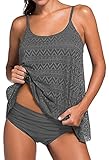 Sucor Damen Sportlich Tankini Mesh Badeanzug Zweiteilig Badeanzüge Elegantes Swimsuit Beachwear mit Bikinislip Plus Size(XL,Grau)