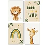 LAVEMA Bilder Kinderzimmer Deko | Babyzimmer Poster Safari Tiere | Poster A4 ohne Bilderrahmen | Wandbilder Jungen | Kinderzimmer Wanddeko Tierbilder