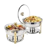 TLTLT Chafing Dish-Set, Chafing Dish-Buffet-Set mit sichtbarem Glasdeckel, runde Chafers aus Edelstahl, Servier-Buffetwärmer for Catering, Party, Hochzeit, Gold, 1 Packung(Gold,2Pack)