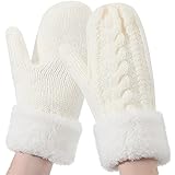 EBOOT Frauen Winter Wolle Fäustlinge Damen Fingerlose Handschuhe Warme Dicke Handschuhe Pulswärmer für Frauen Geschenke (Weiß) (Weiß)