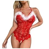 Sexy Dessous Damen FüR Sex Leder, Weihnachten Reizwäsche Weihnachtsmann Kostüm V-Ausschnitt Ärmellos Hohe Taille A-Linie Minikleid Cosplay Fancy Plüsch Sling Kleid Unterwäsche 2024