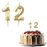 JEKUGOT Kerzen zum 12. Geburtstag, Zahl 12, Geburtstagskerze für Kuchen, goldene Kerzen, Kuchendekoration, Dekoration für Geburtstagsparty, Hochzeit und Jahrestag