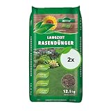 Allflor Eco Langzeit Rasendünger 2 x 12,5 kg I Dünger aus hochwertigen wiederverwerteten Rohstoffen I NPK-Dünger für alle Rasensaaten I Dünger fördert ein dichte Grasnarbe | Für max. 1250 m²