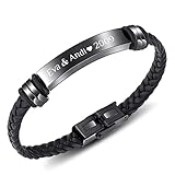 Himmelsflüsterer - Armband für Herren mit Gravur | Personalisierte Geschenke für Männer | individuelle Größenanpassung | Verschluss aus Edelstahl | Kunstleder | Armband Herren - schwarz