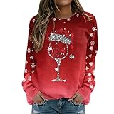 Weihnachtspullover Damen Lustige, Weihnachten Damen Pullover Weihnachten Sweatshirt Langarm mit Rentiermuster Comfy Weihnachtssweatshirt Christmas Sweat Oberteile Große Größen Weihnachtsmotiv