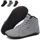 Wizshoe Barfußschuhe Winter Herren Damen Winterschuhe Warme Gefüttert Barfuss Sneaker Breite Zehenbox Barfuß Schuhe Warm Schneestiefel Outdoor Winterstiefel Kurze Winterboots, Grau 39 EU