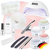 ND24 NailDesign – Gelnägel Starter Set Basic mit LED Haftgel, Aufbaugel, Frenchgel, Versiegelungsgel, LED-Lampe & Zubehör – 16-teiliges Komplettset für Anfänger geeignet – LED Gele Made in Germany