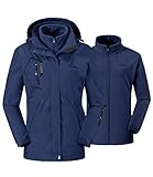 donhobo Damen 3-in-1 Skijacke mit Fleecejacke wasserdichte Regenjacke Outdoorjacke mit Kapuze Abnehmbare Funktionsjacke Warm Winterjacke Doppeljacke Blau M