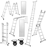 Herrselsam Mehrzweckleiter 4x5, 7in1 Multifunktionsleiter 582CM Alu Vielzweckleiter Klappleiter mit 2 Plattform und Räder, Haushaltsleiter Max Belastung 150kg, Multifunktionsleiter 20 Sprossen