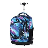 BOZONLI Trolley Rucksack Jungen Trolley Schultasche mit Rollen Rucksack Schultrolley Rucksäcke Schulrucksack Schulranzen mit Rollen, Sternenhimmel grün